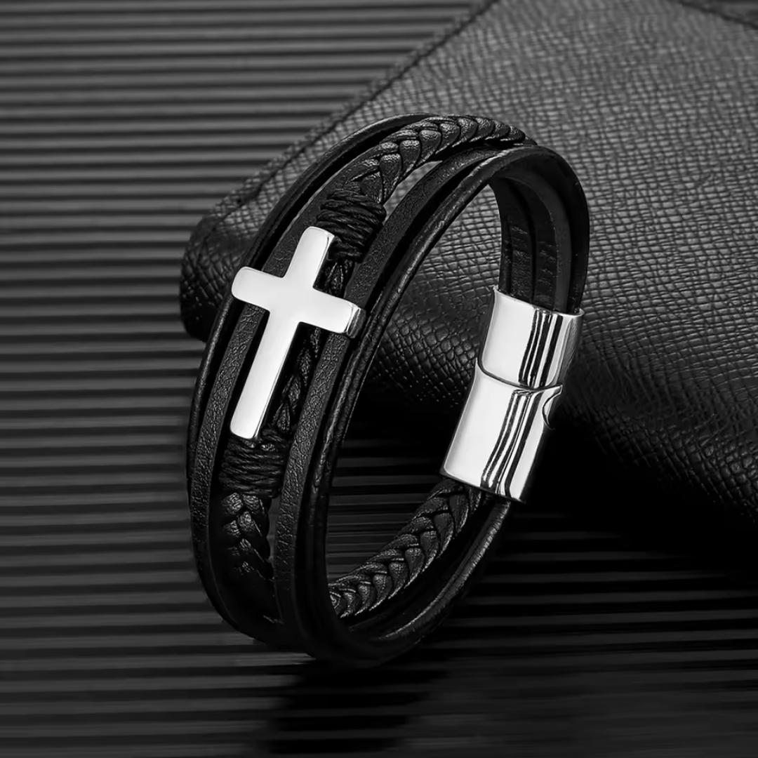 FaithLayer Custom Cross Leather Bracelet-Personalised Bracelet-Auswara