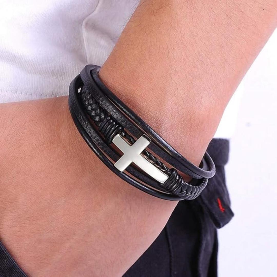 FaithLayer Custom Cross Leather Bracelet-Personalised Bracelet-Auswara