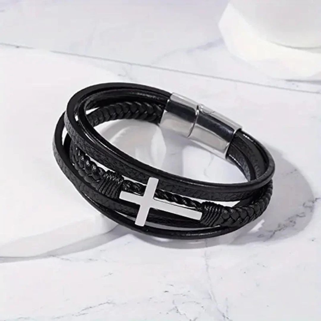 FaithLayer Custom Cross Leather Bracelet-Personalised Bracelet-Auswara