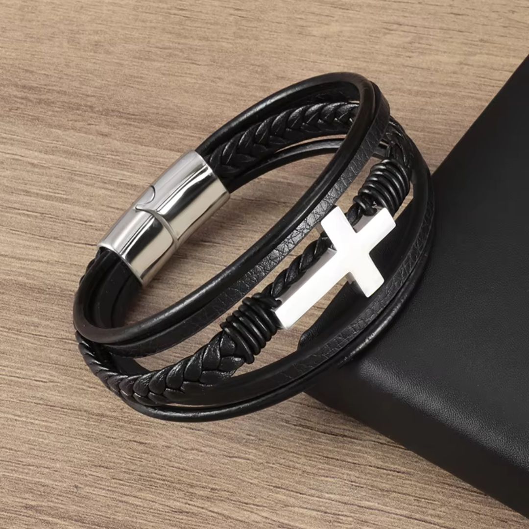 FaithLayer Custom Cross Leather Bracelet-Personalised Bracelet-Auswara