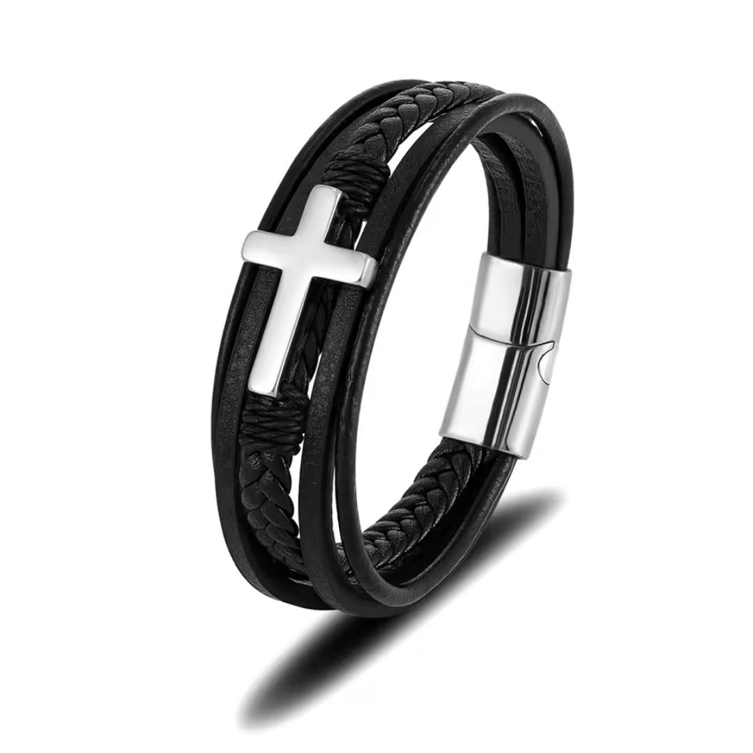 FaithLayer Custom Cross Leather Bracelet-Personalised Bracelet-Auswara