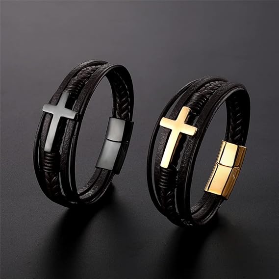 FaithLayer Custom Cross Leather Bracelet