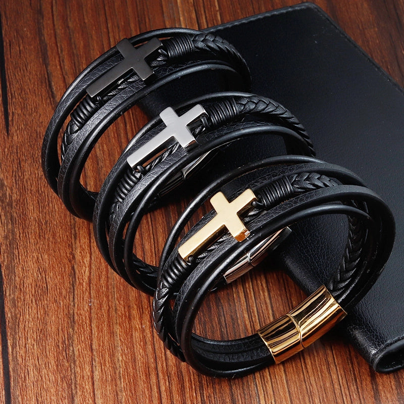 FaithLayer Custom Cross Leather Bracelet