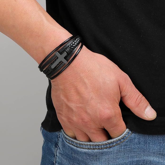 FaithLayer Custom Cross Leather Bracelet