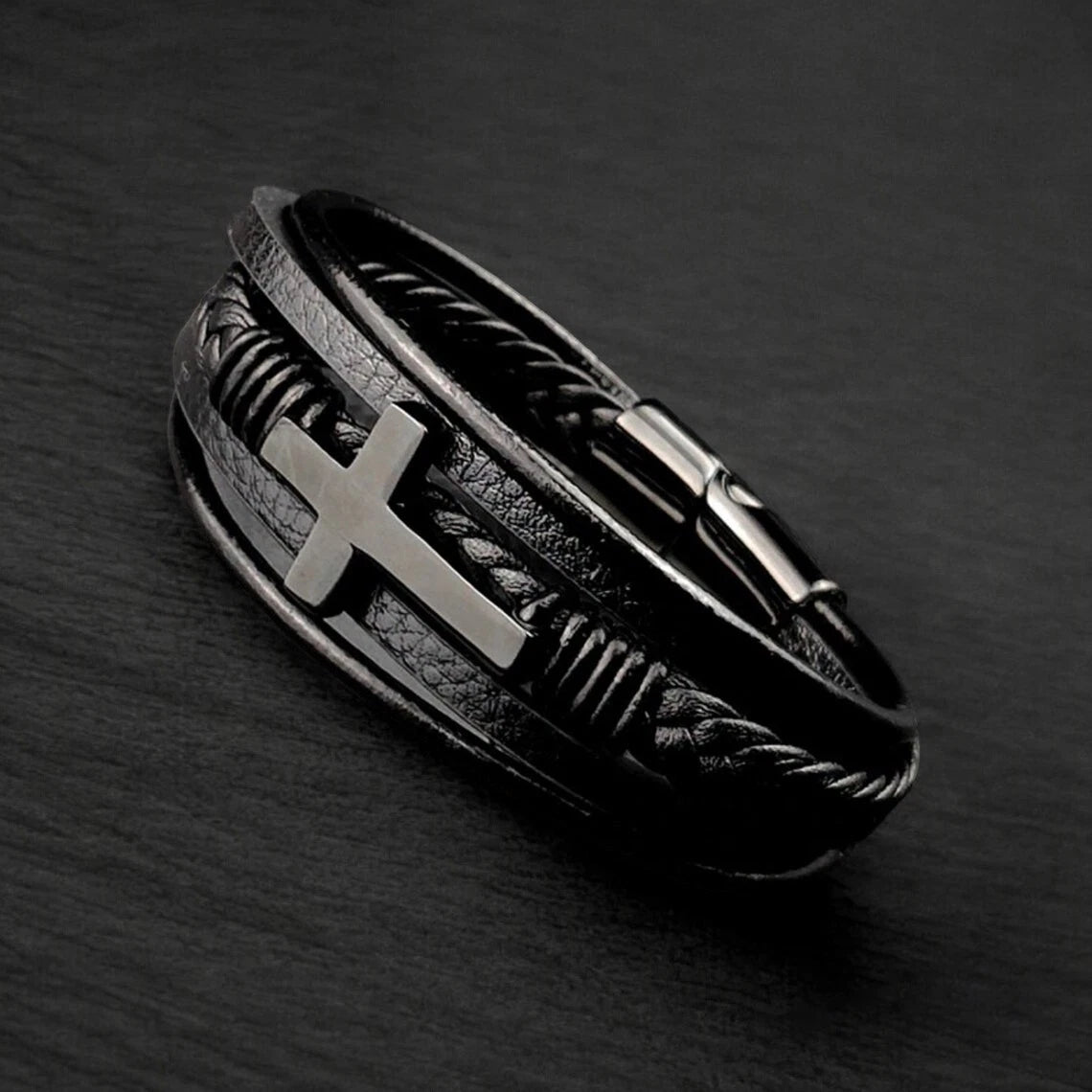 FaithLayer Custom Cross Leather Bracelet