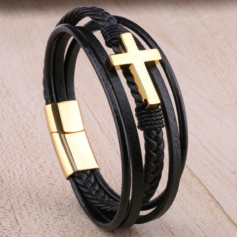 FaithLayer Custom Cross Leather Bracelet