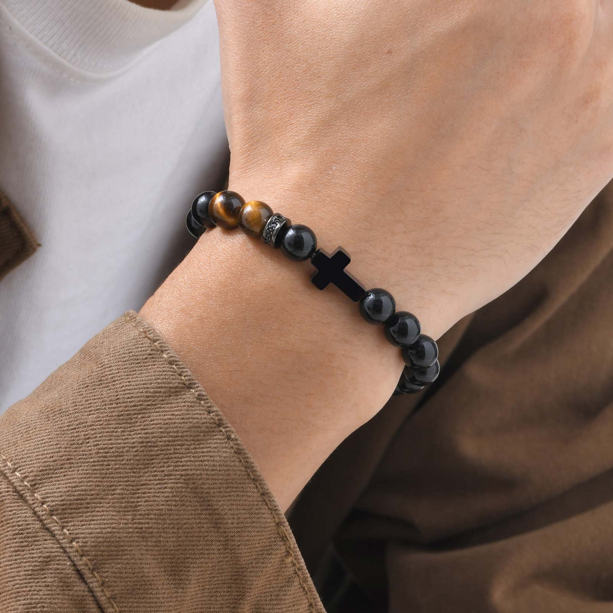 FaithStone Tiger Eye Cross Bracelet-Cross Bracelet-Auswara