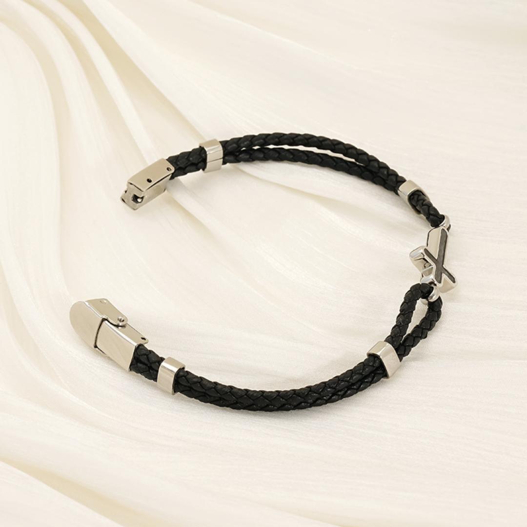 Faithline Leather Cross Bracelet-Cross Bracelet-Auswara