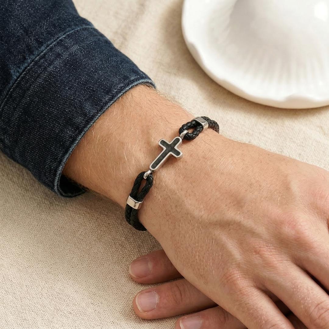 Faithline Leather Cross Bracelet-Cross Bracelet-Auswara