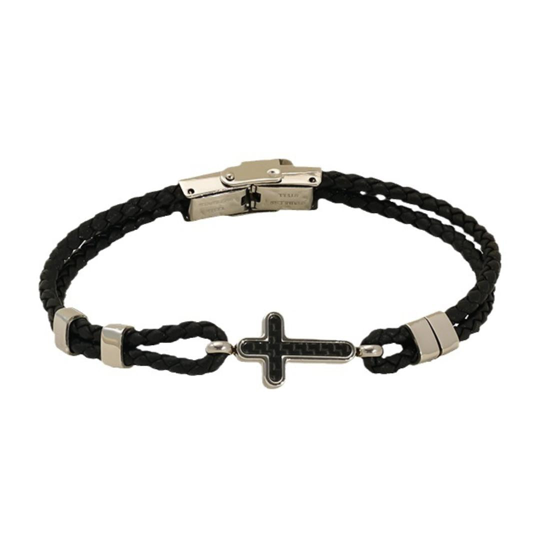 Faithline Leather Cross Bracelet-Cross Bracelet-Auswara