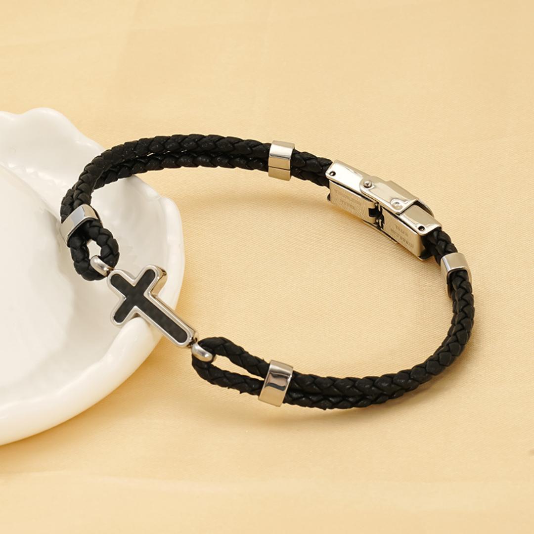 Faithline Leather Cross Bracelet-Cross Bracelet-Auswara