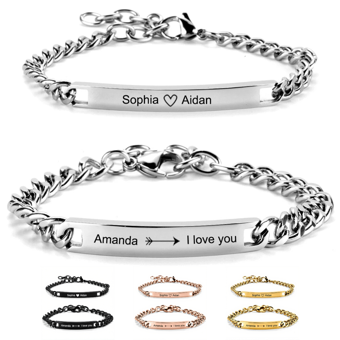 Personalised Matching Couple Bracelets with Link Chain