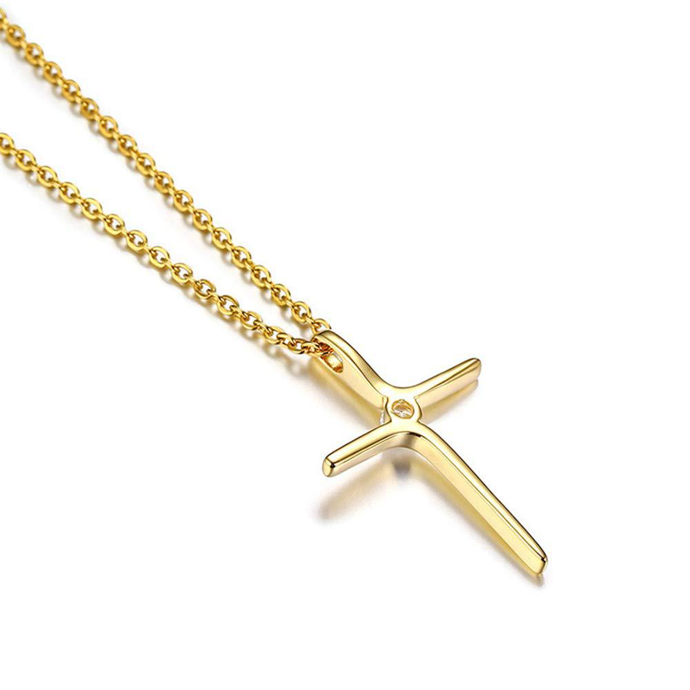 Gold Colour Cross Necklace with Cubic Zirconia-Cross Necklace-Auswara