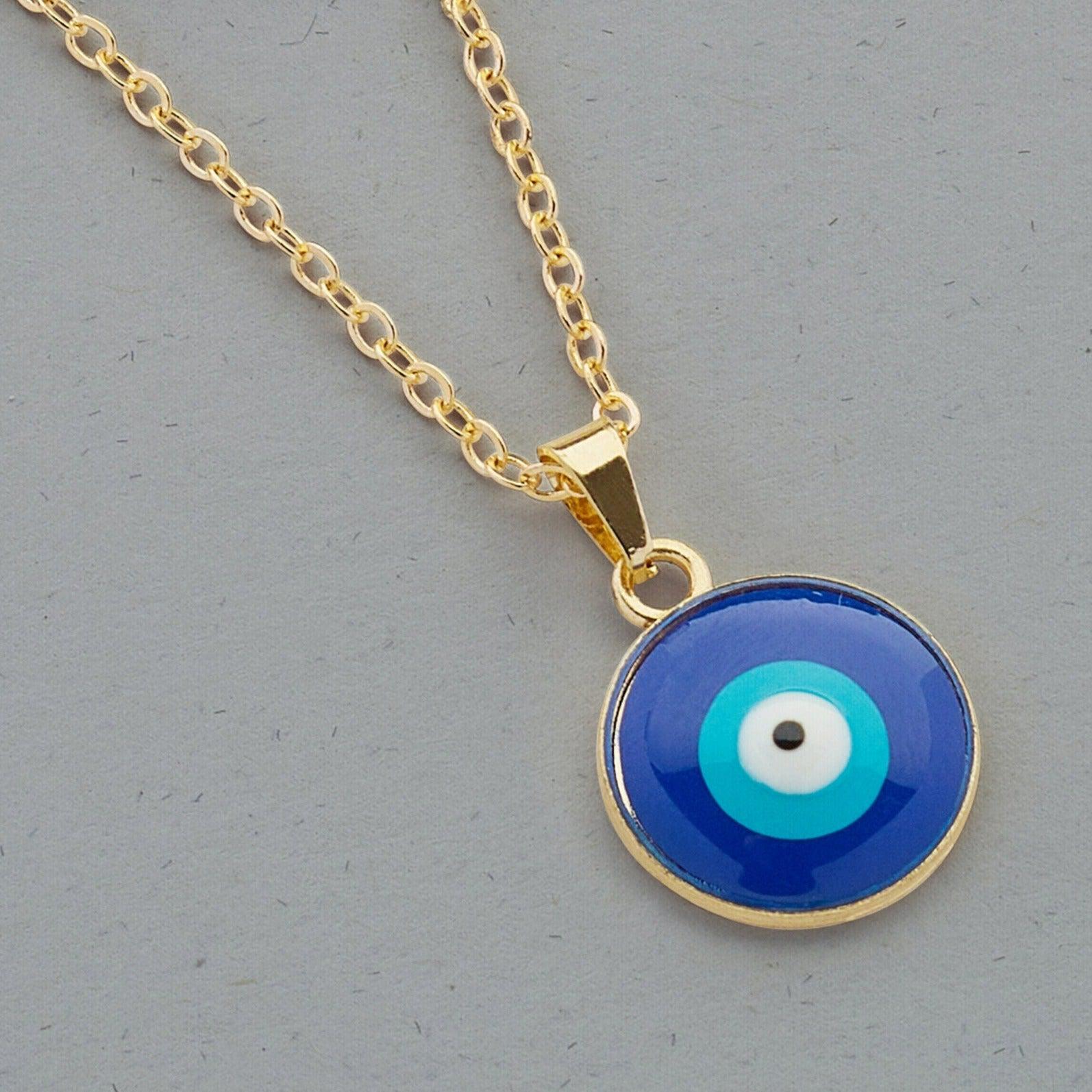 Gold Colour Evil Eye Round Pendant Necklace-Evil Eye Necklace-Auswara