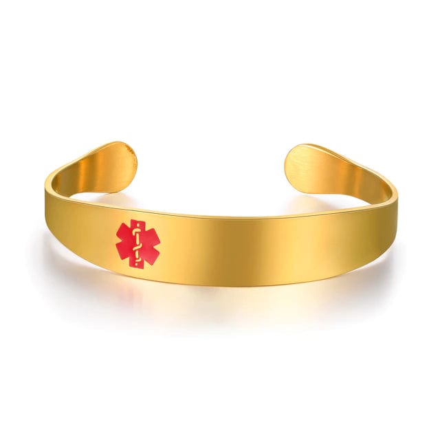 Gold Colour Medical Alert Cuff Bracelet-Medical ID Bracelet-Auswara