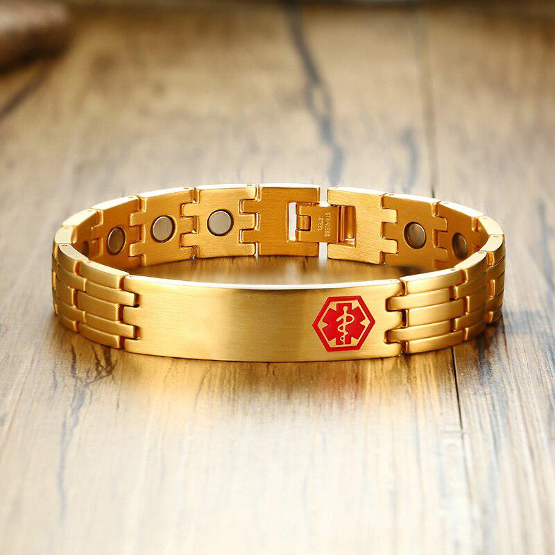 Gold Colour Stainless Steel Medical Alert ID Bracelet-Medical ID Bracelet-Auswara