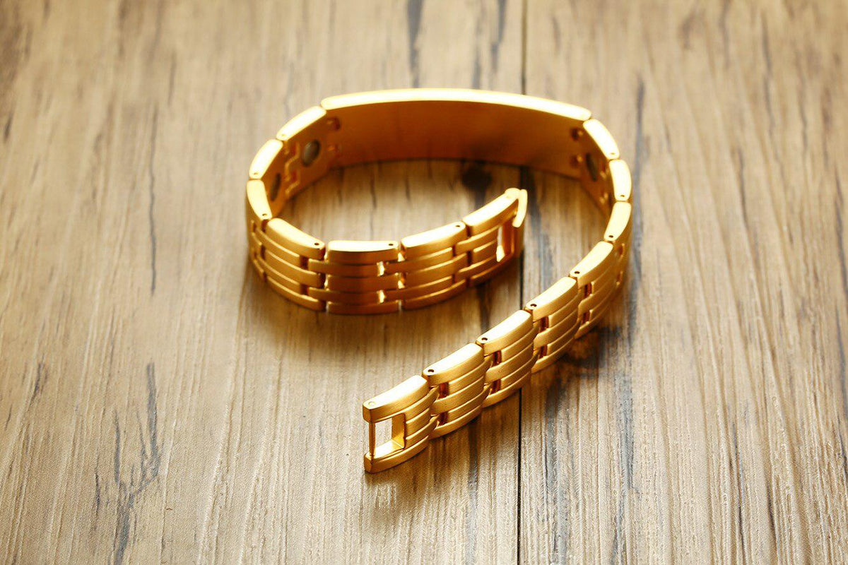 Gold Colour Stainless Steel Medical Alert ID Bracelet-Medical ID Bracelet-Auswara