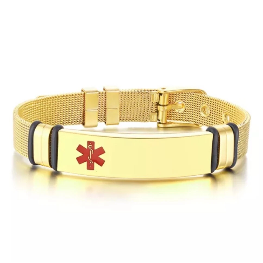 Gold Mesh Medical ID Bracelet – Adjustable & Sleek