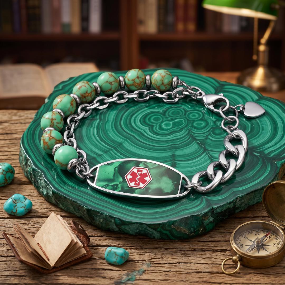 Green Monaco Women Medical ID Bracelet-Medical ID Bracelet-Auswara