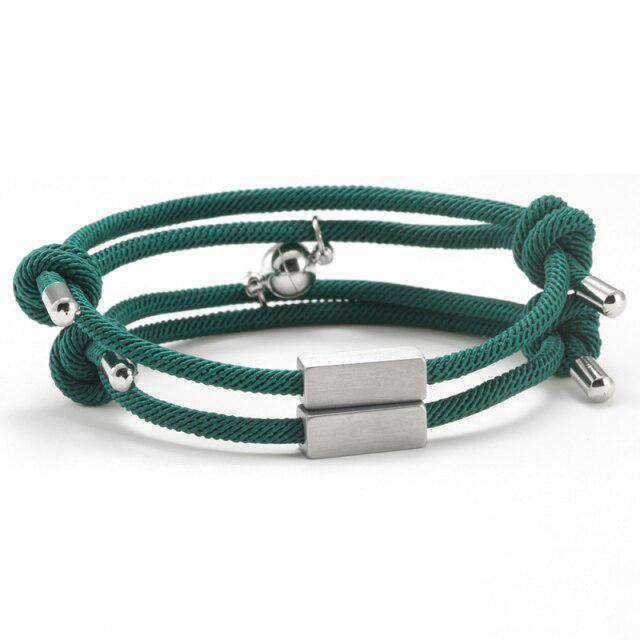 Green Personalised Engraved Magnetic Couple Bracelet Set-Couple Bracelet-Auswara
