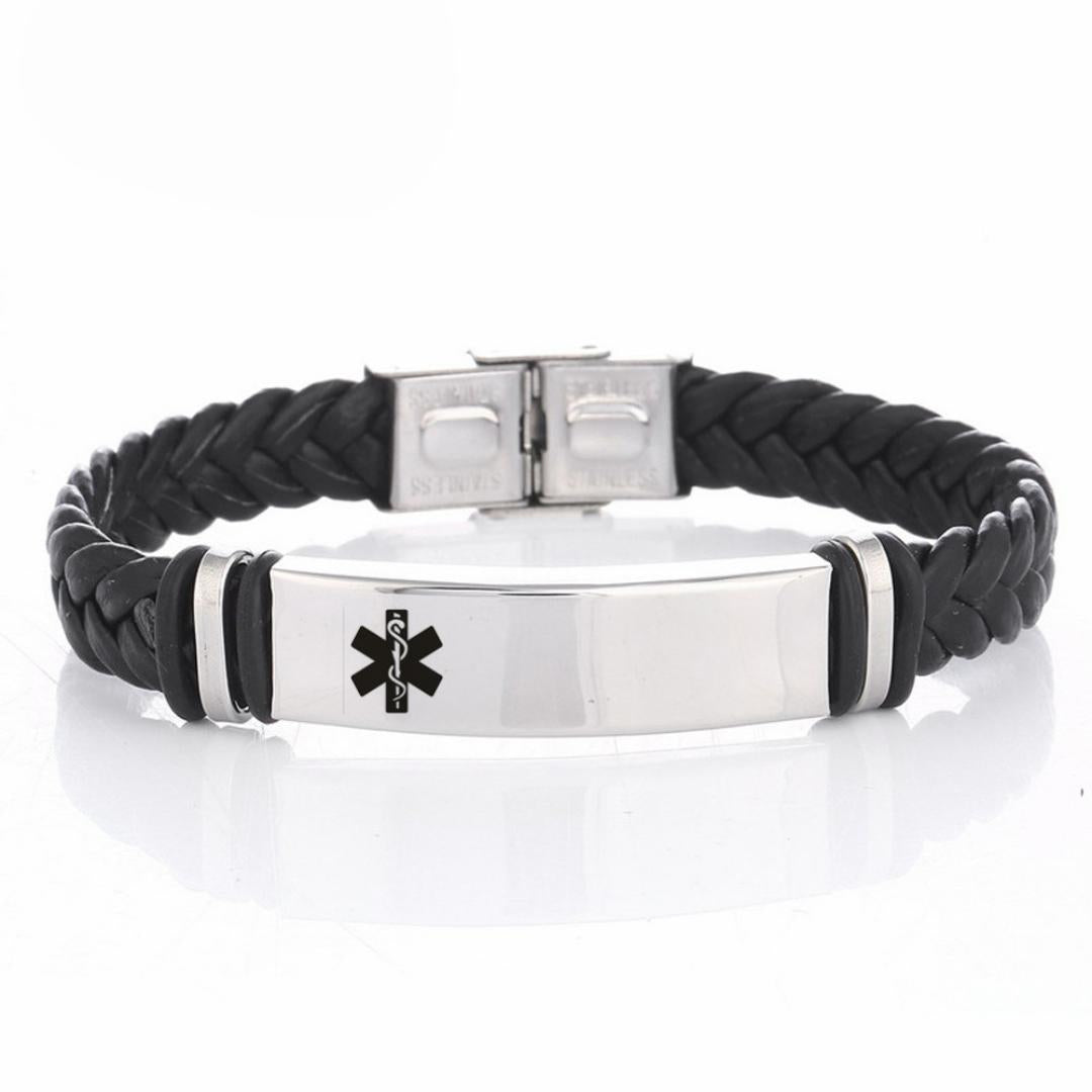 Guardian Braided Leather Medical ID Bracelet-Medical ID Bracelet-Auswara