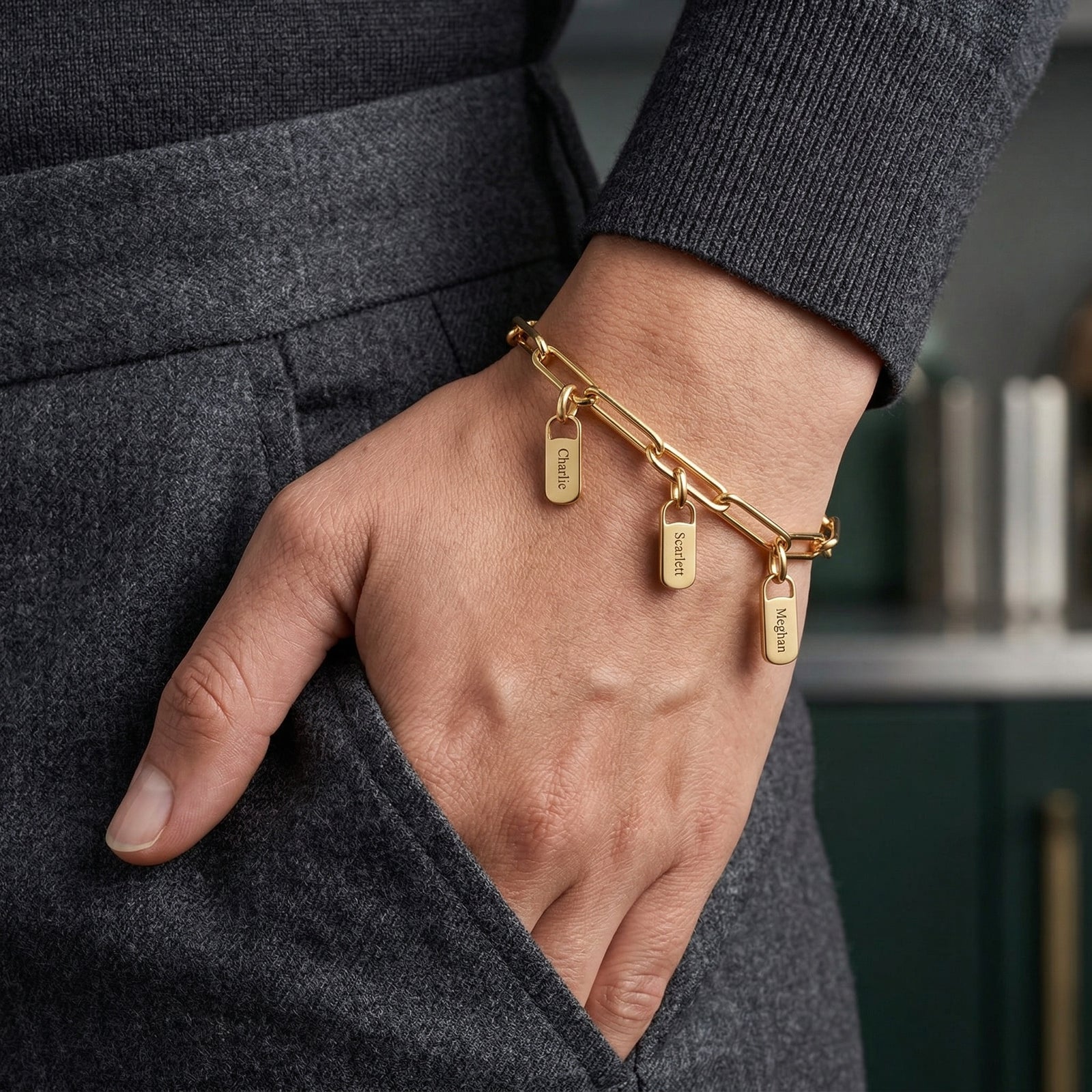 Harlow Tag Charm Bracelet | Personalised Name Bracelet-Personalised Bracelet-Auswara