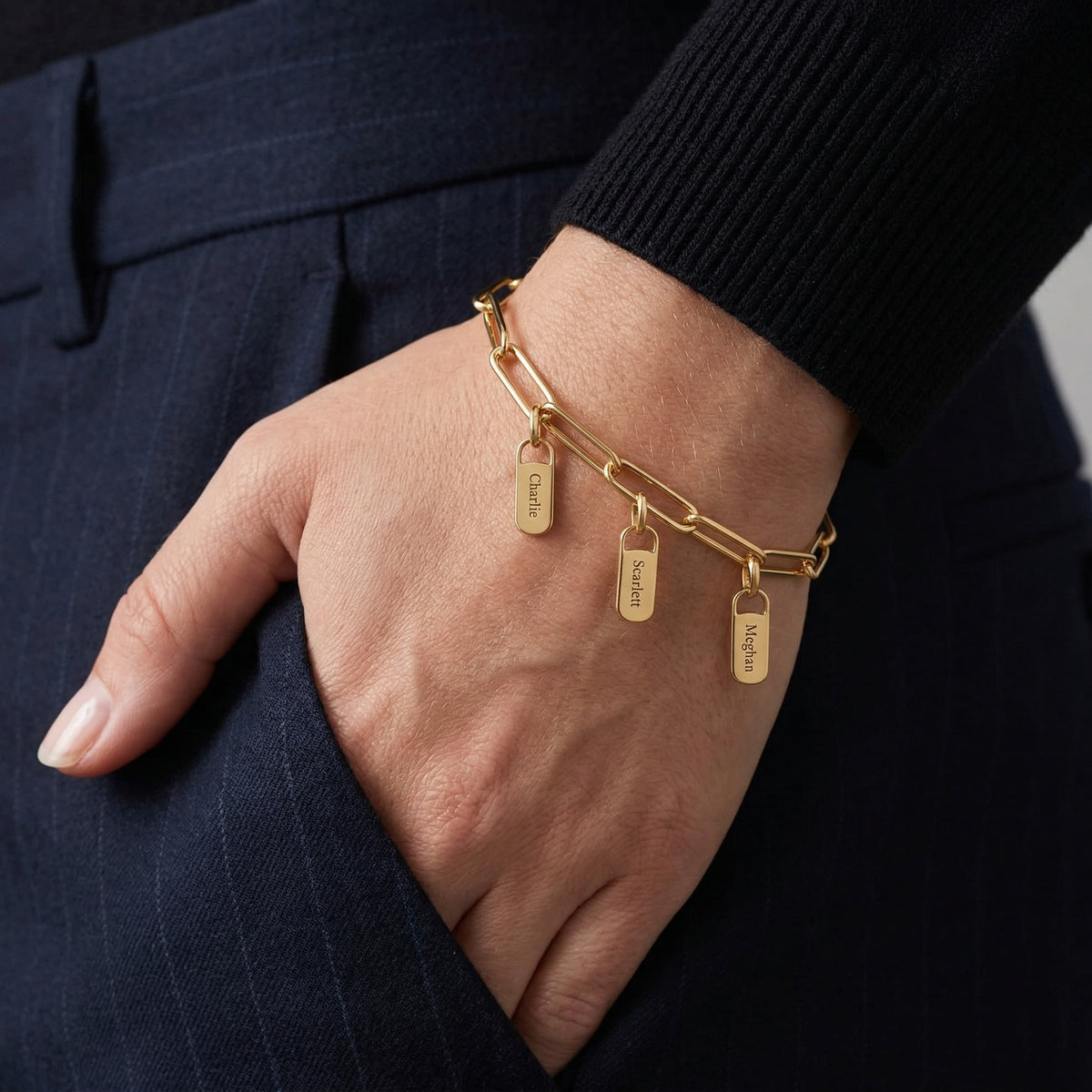 Harlow Tag Charm Bracelet | Personalised Name Bracelet-Personalised Bracelet-Auswara