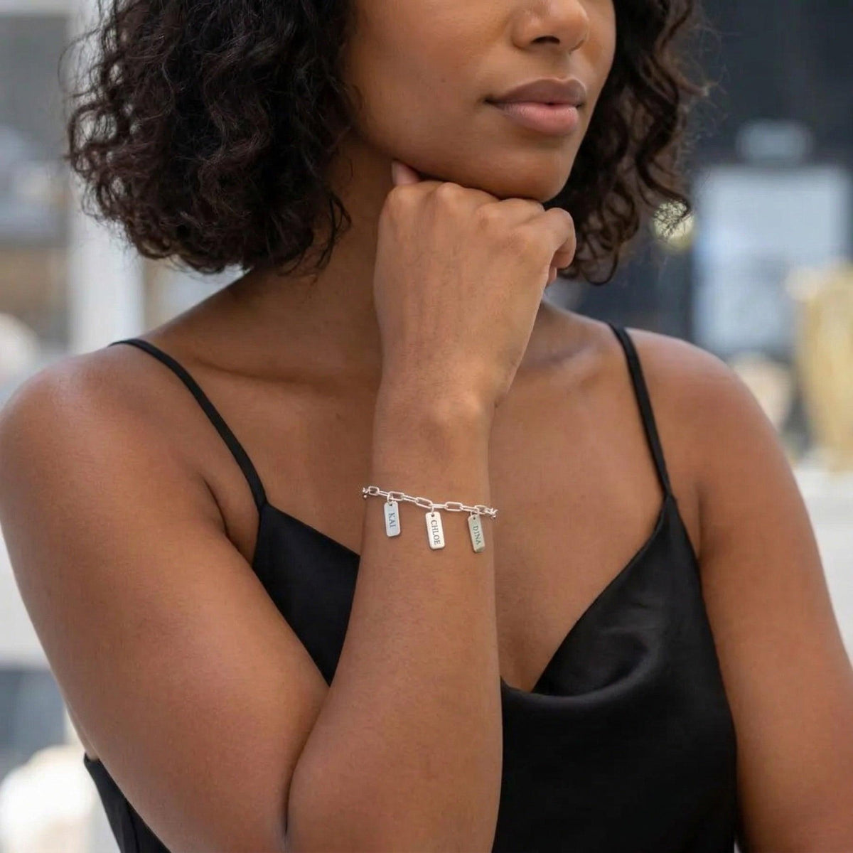 Harlow Tag Charm Bracelet | Personalised Name Bracelet-Personalised Bracelet-Auswara