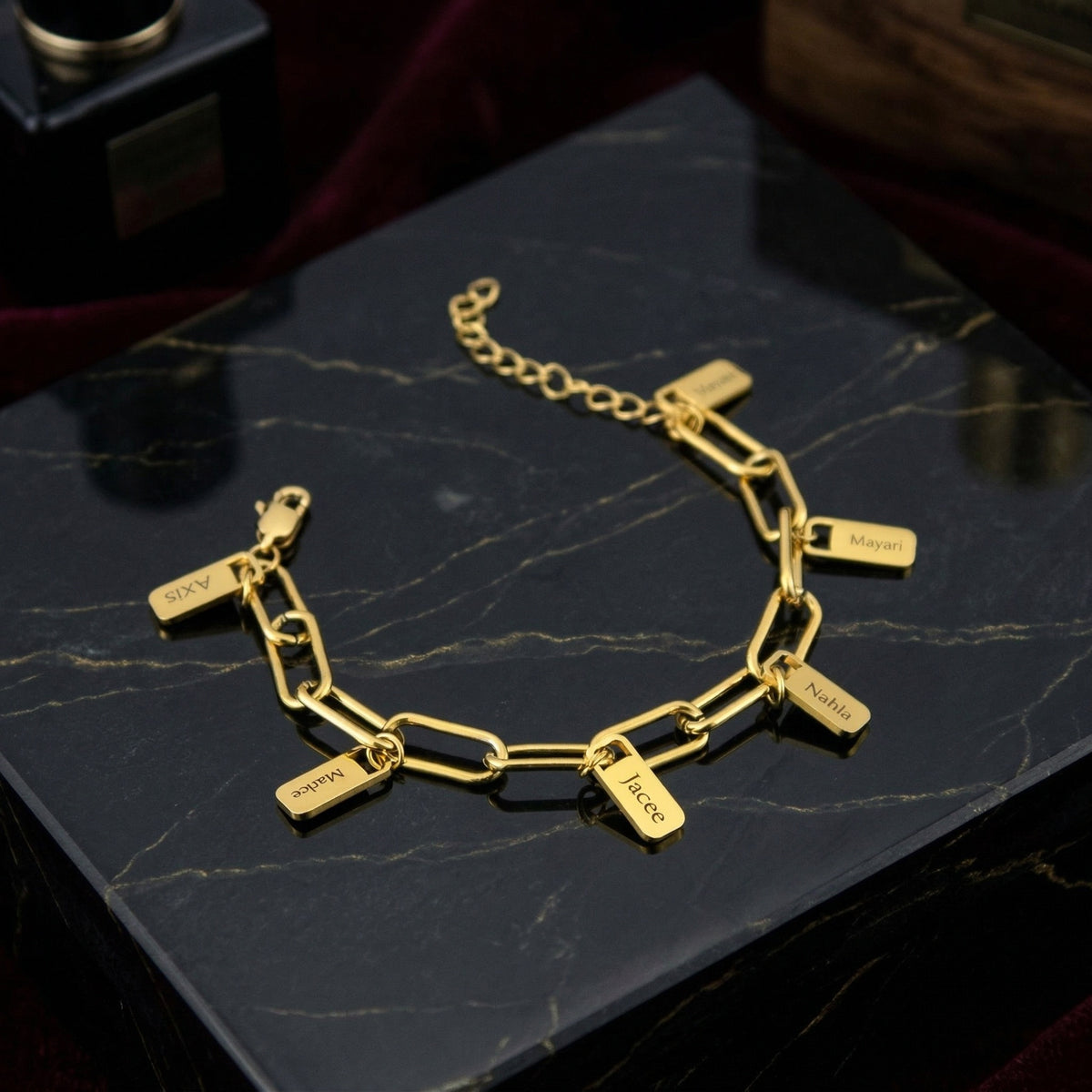 Harlow Tag Charm Bracelet | Personalised Name Bracelet-Personalised Bracelet-Auswara