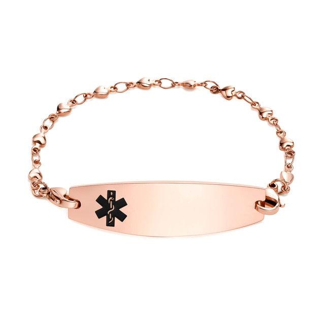 Heart Link Medical ID Bracelet in Rose Gold Colour-Medical ID Bracelet-Auswara