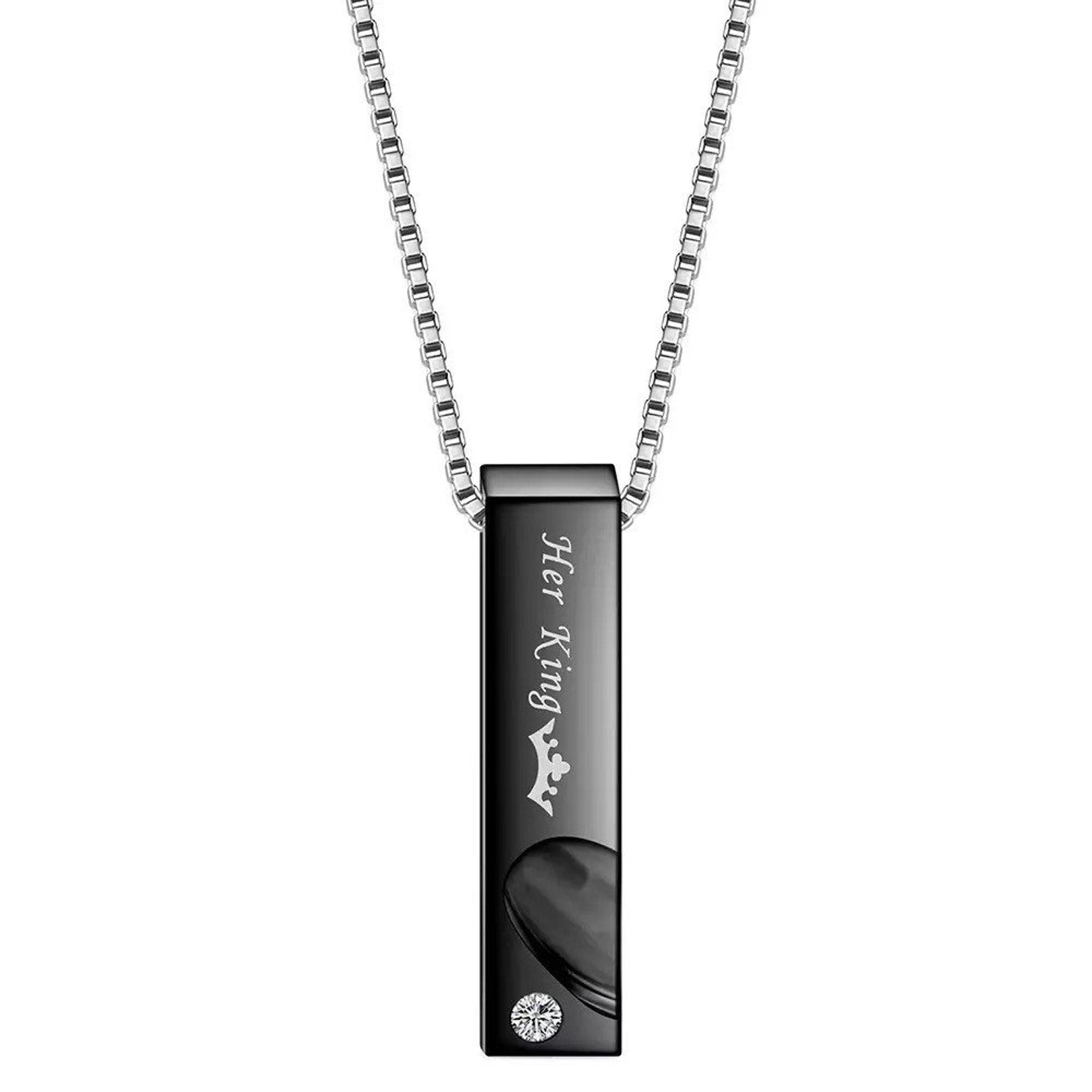 Her King & His Queen Couples Necklace in Black and Rose Gold Pendants-Couples Necklace-Auswara