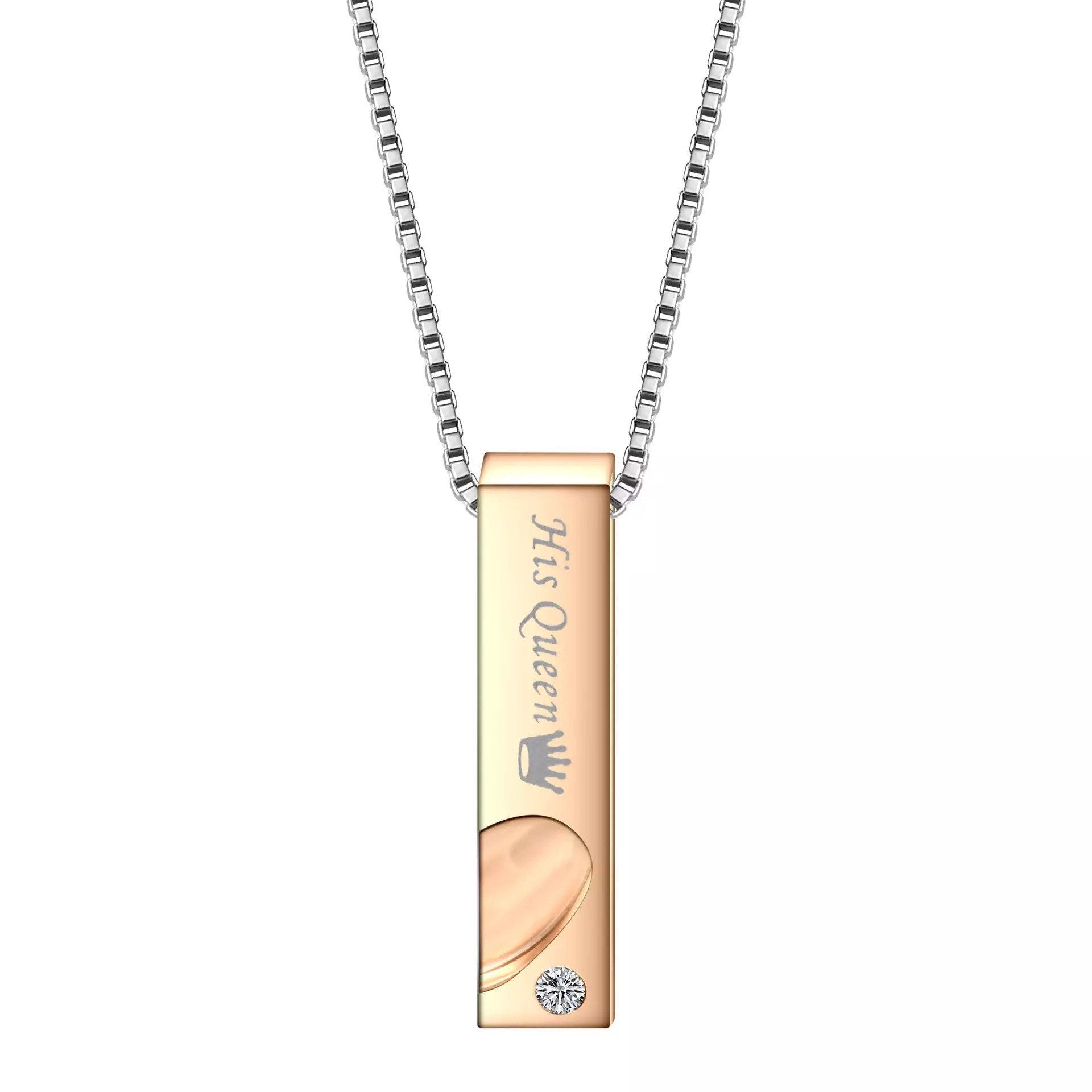 Her King & His Queen Couples Necklace in Black and Rose Gold Pendants-Couples Necklace-Auswara