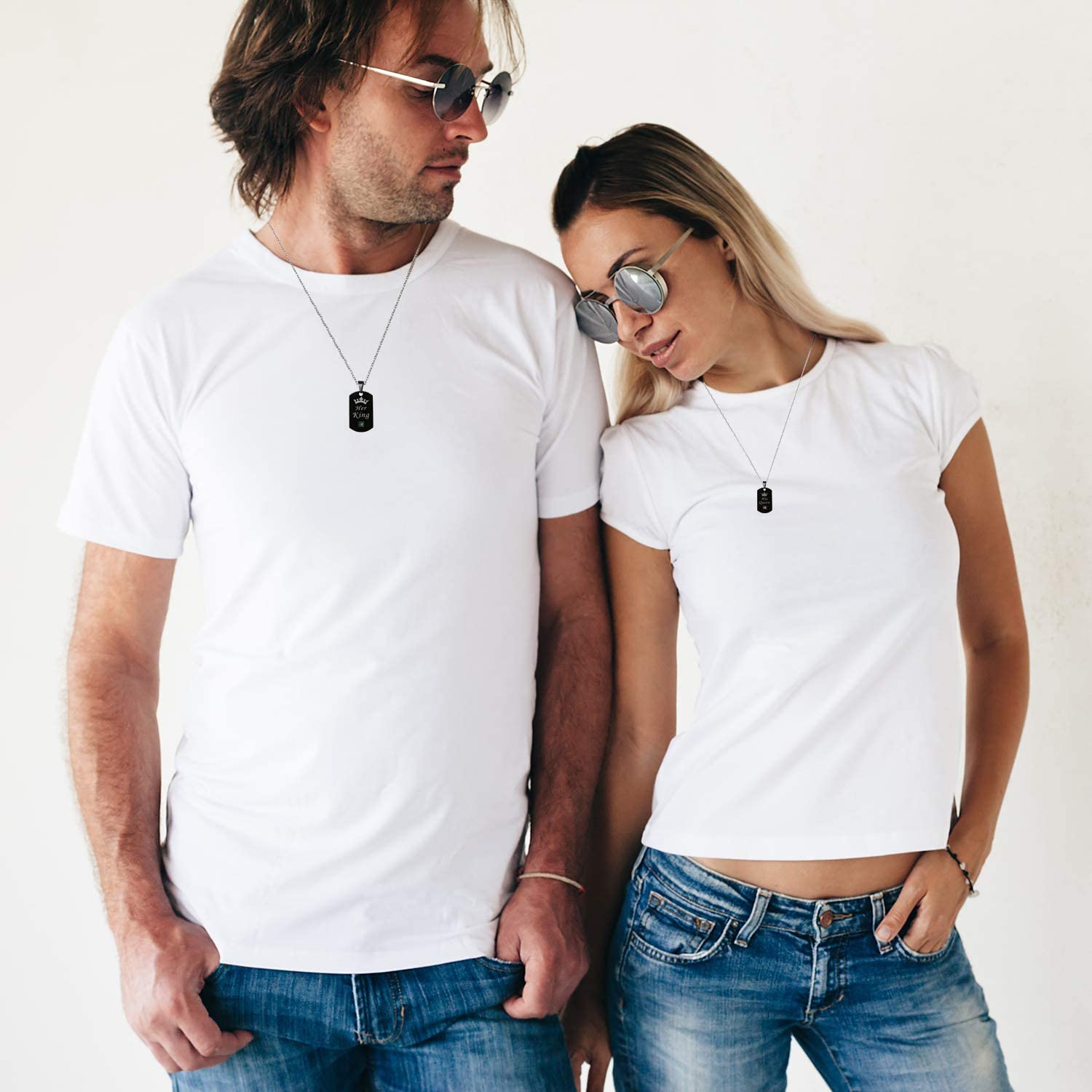 Her King & His Queen Couples Necklace with Cubic Zirconia-Couples Necklace-Auswara