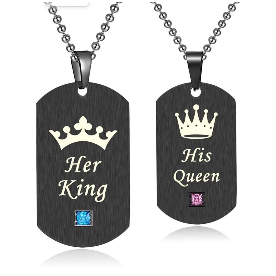 Her King & His Queen Couples Necklace with Cubic Zirconia-Couples Necklace-Auswara