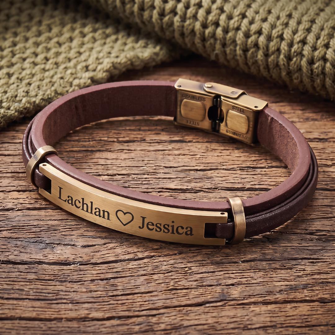 HeritageBond Personalised Leather Bracelet-Personalised Bracelet-Auswara
