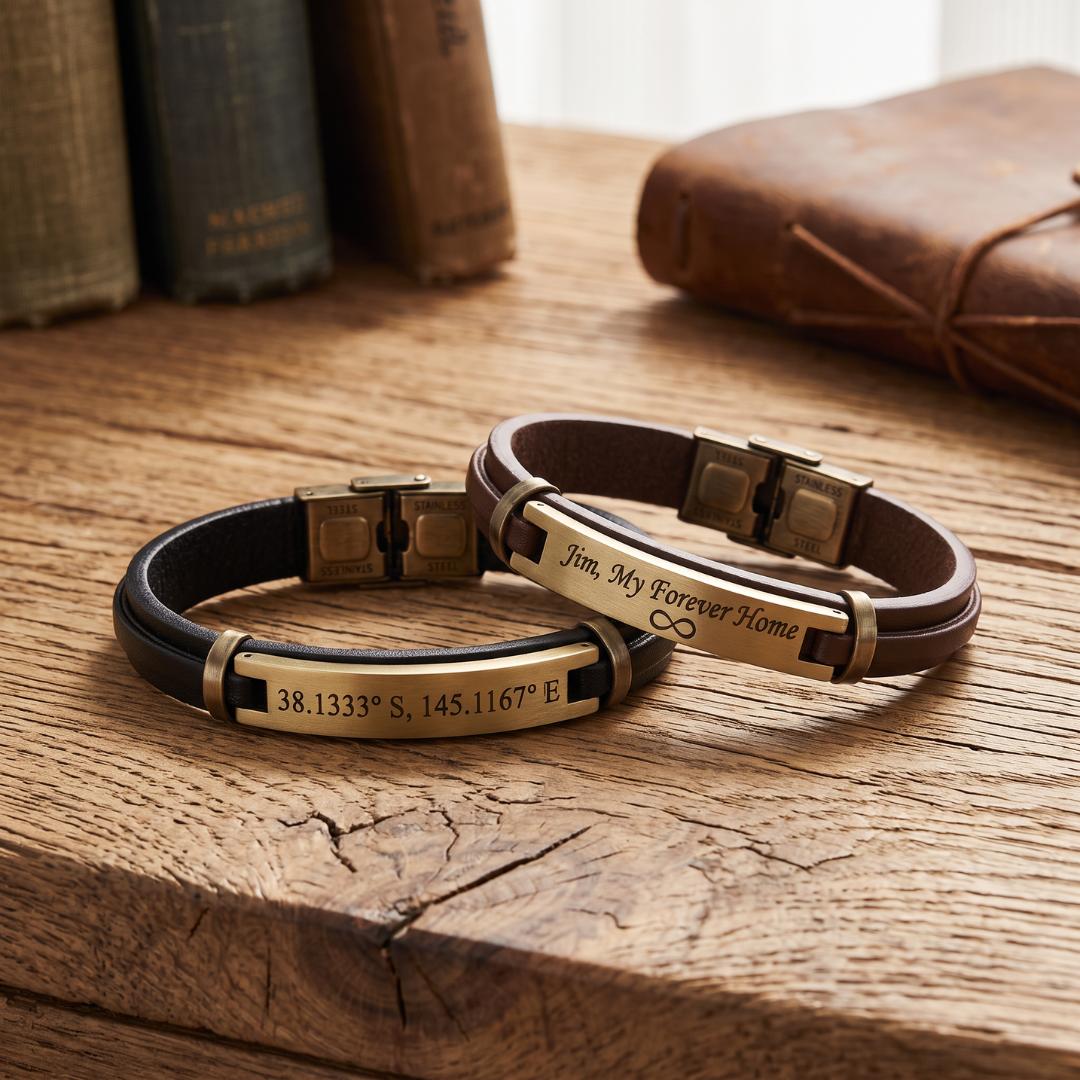 HeritageBond Personalised Leather Bracelet-Personalised Bracelet-Auswara
