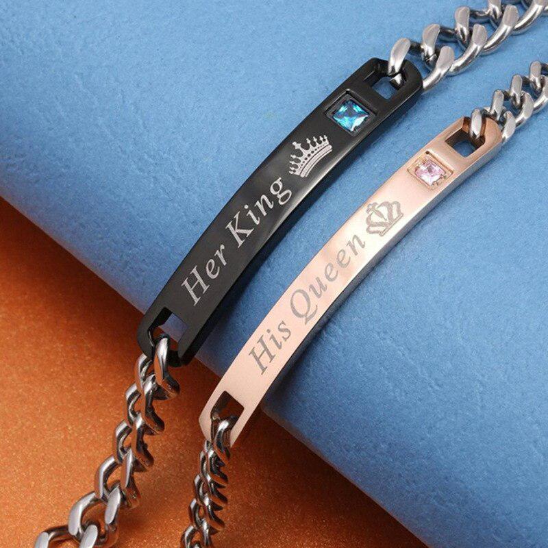 His Queen and Her King Chain Bracelets with Cubic Zirconia-Couple Bracelet-Auswara
