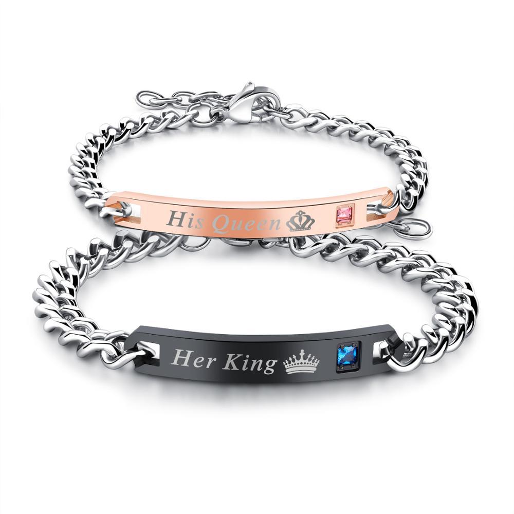 His Queen and Her King Chain Bracelets with Cubic Zirconia-Couple Bracelet-Auswara