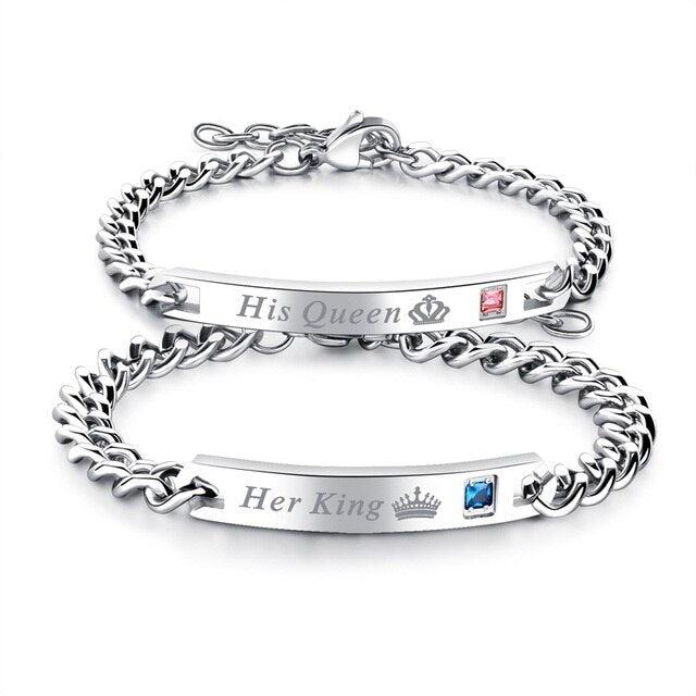 His Queen and Her King Couple Chain Bracelets-Couple Bracelet-Auswara