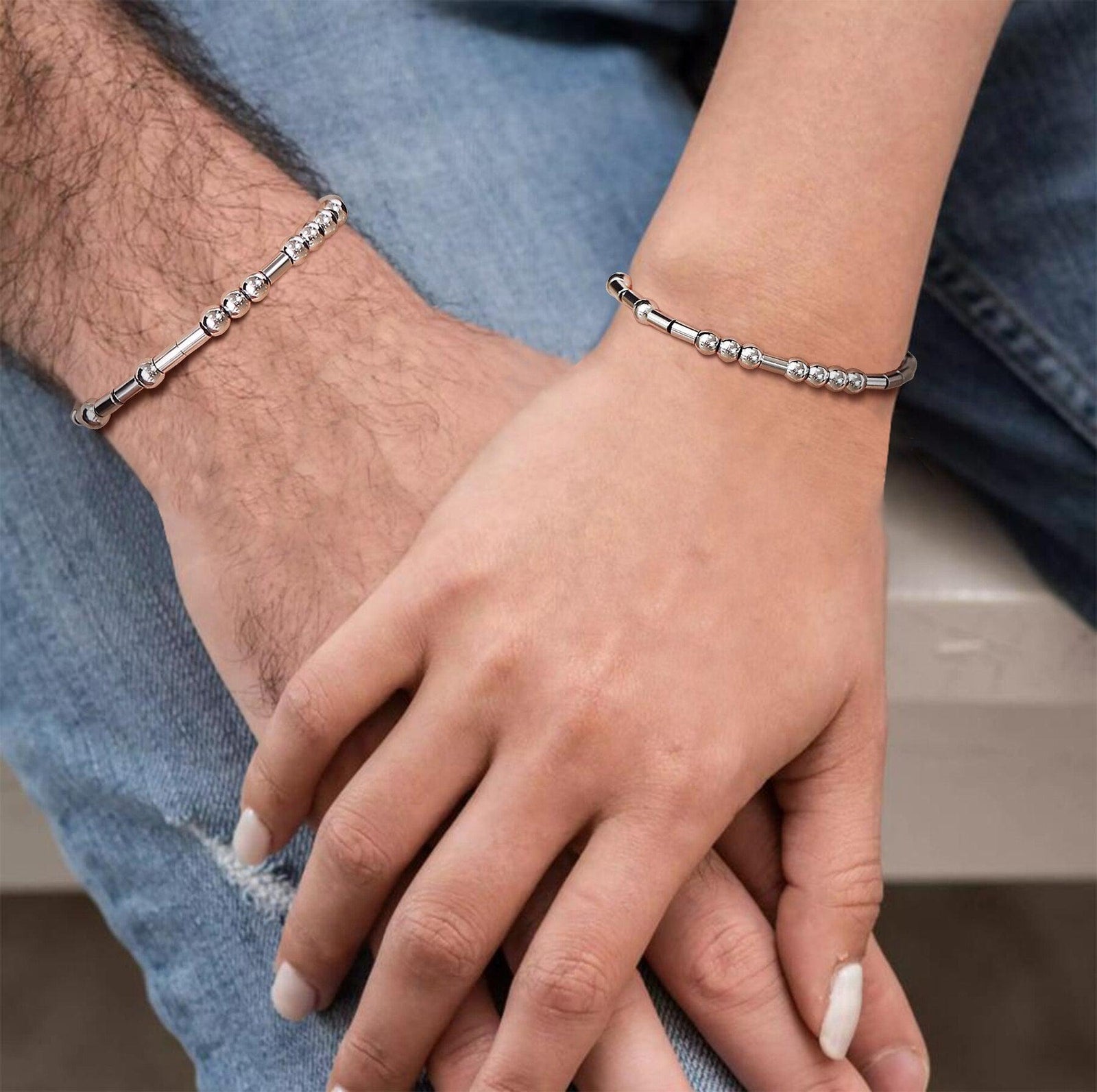 I Love You Morse Code Couples Magnetic Bracelets-Couple Bracelet-Auswara
