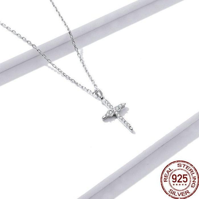 Infinity Cross Necklace in Sterling Silver-Cross Necklace-Auswara