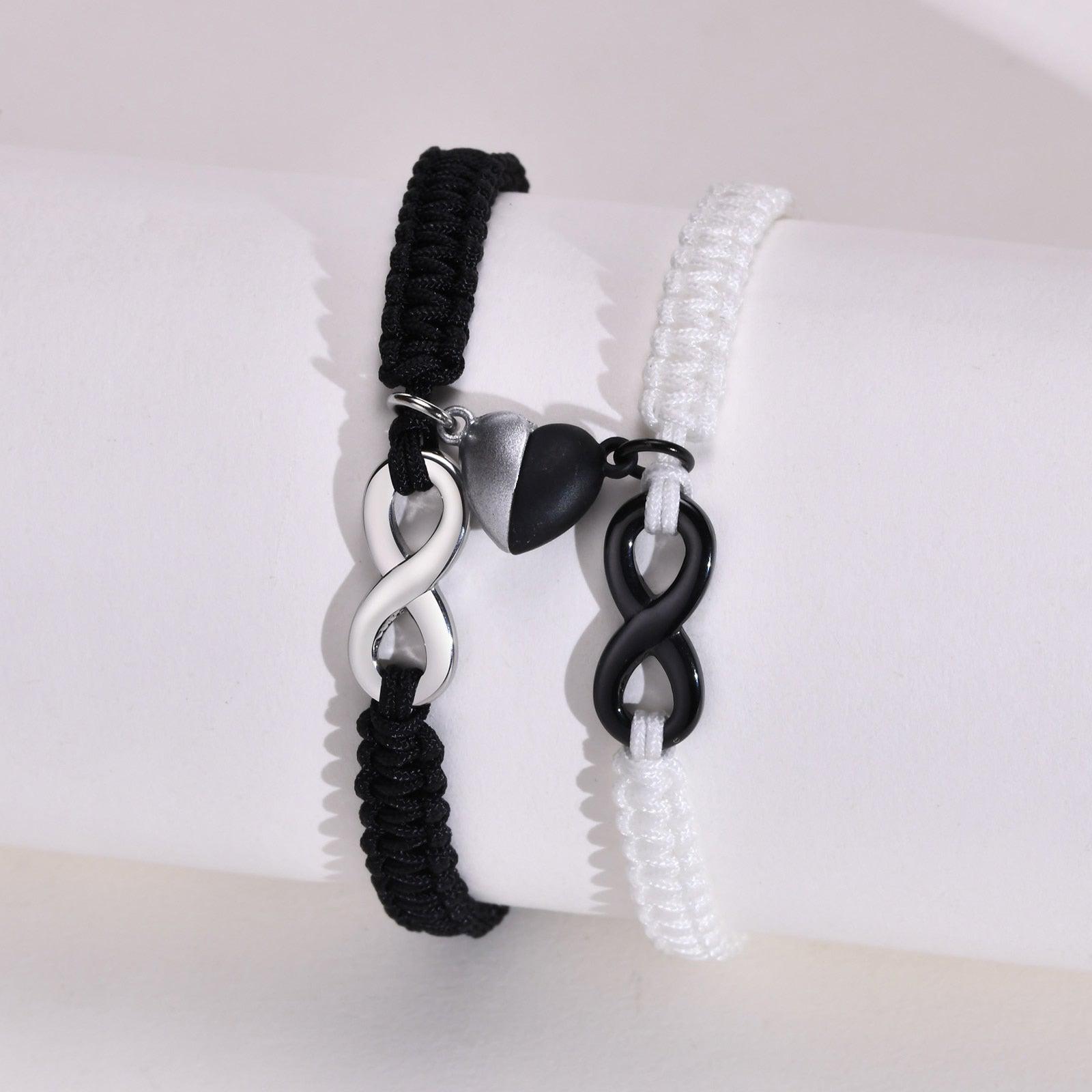 Magnetic Heart Bracelets - Couple Bracelets | Infinity Charm Black Black