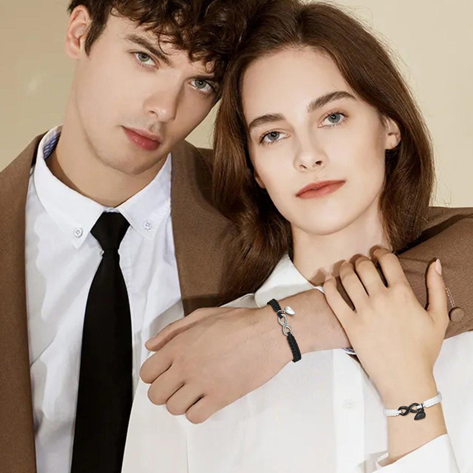 Infinity Matching Bracelets with Magnetic Heart Charm-Couple Bracelet-Auswara