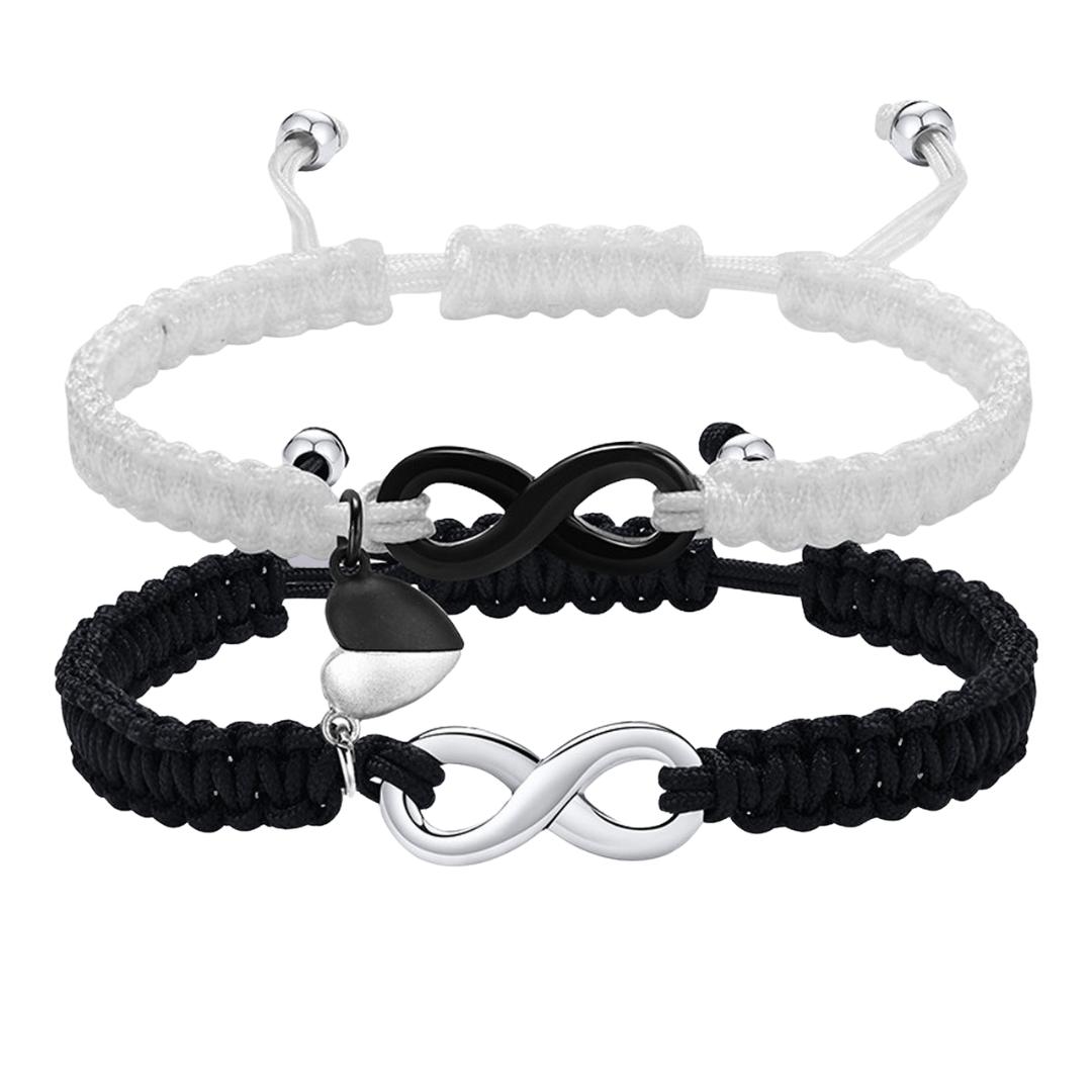 Black and white Couple Bracelet With Magnetic Heart Charm