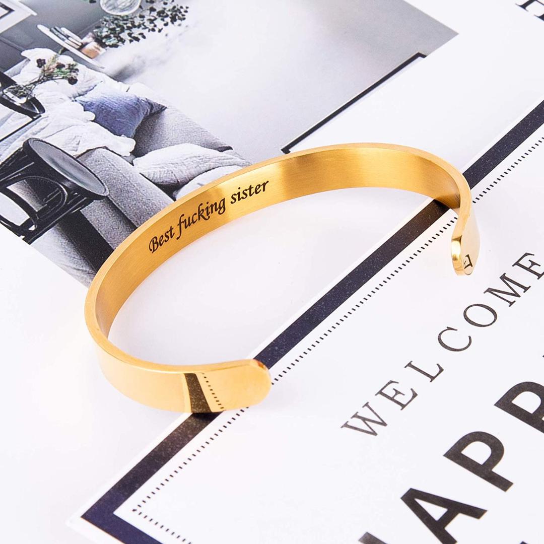 Inspirational Engraved Gold Cuff Bracelet-Personalised Bracelet-Auswara