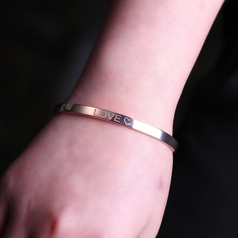 Inspirational Engraved Rose Gold Cuff Bracelet-Personalised Bracelet-Auswara