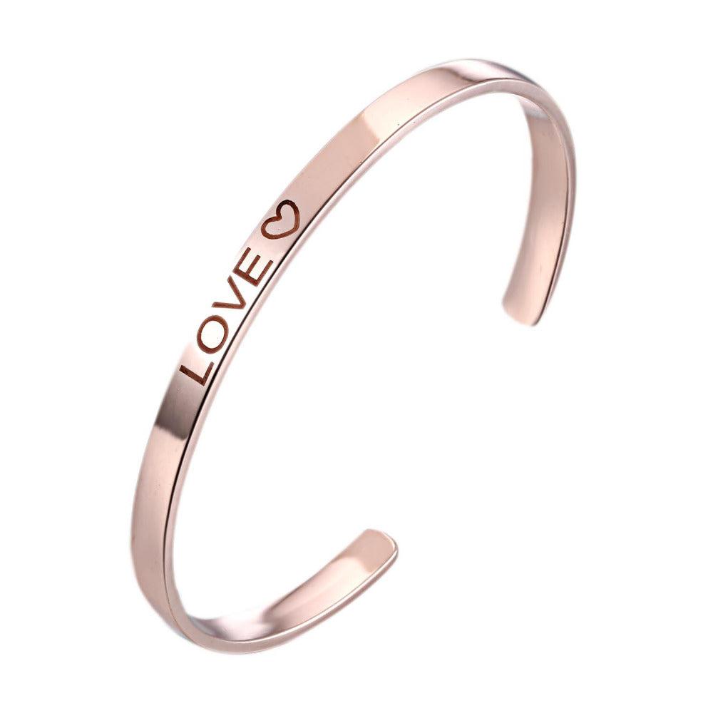 Inspirational Engraved Rose Gold Cuff Bracelet-Personalised Bracelet-Auswara