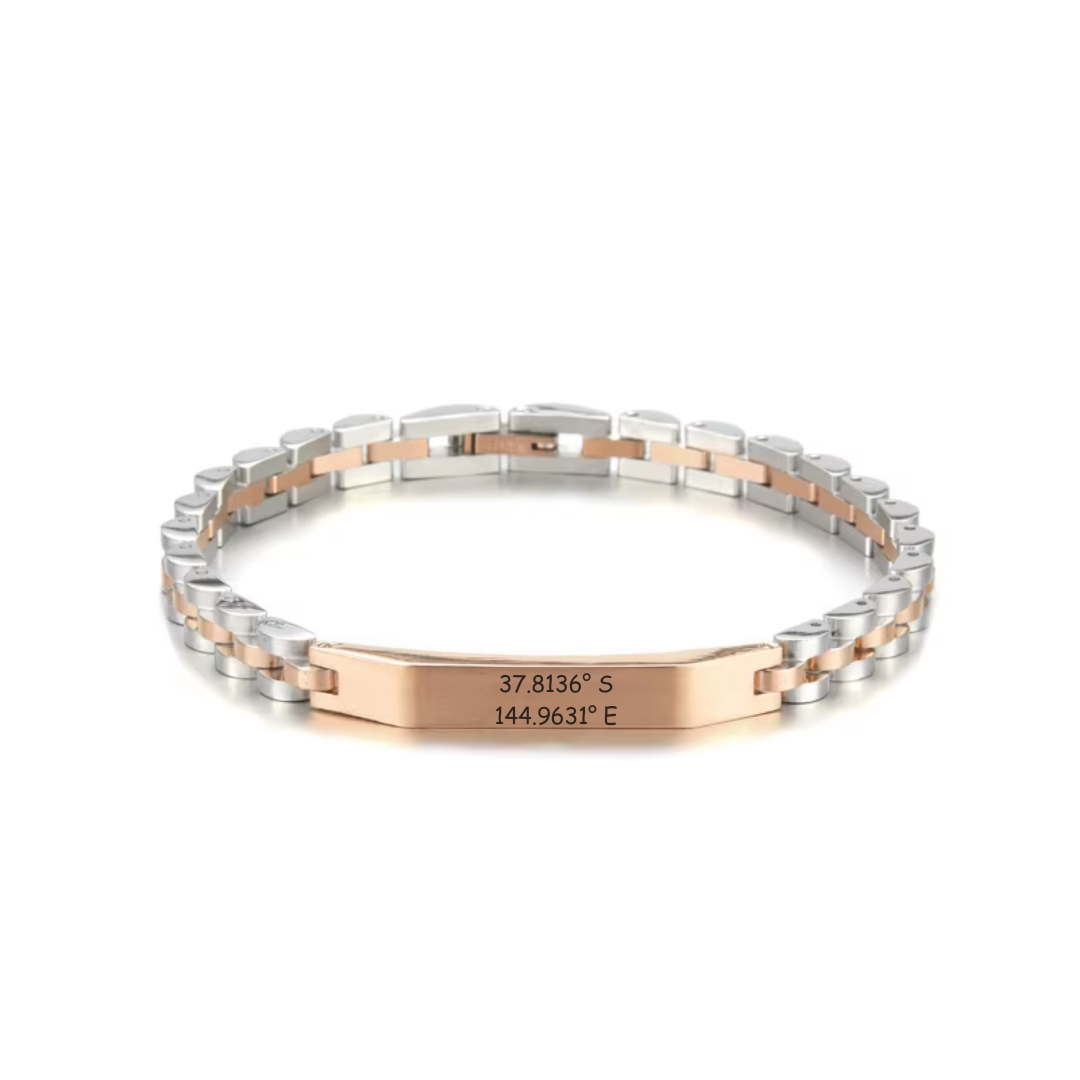 Aureon™ Angled Bar Personalised Unisex Bracelet, Premium Stainless Steel