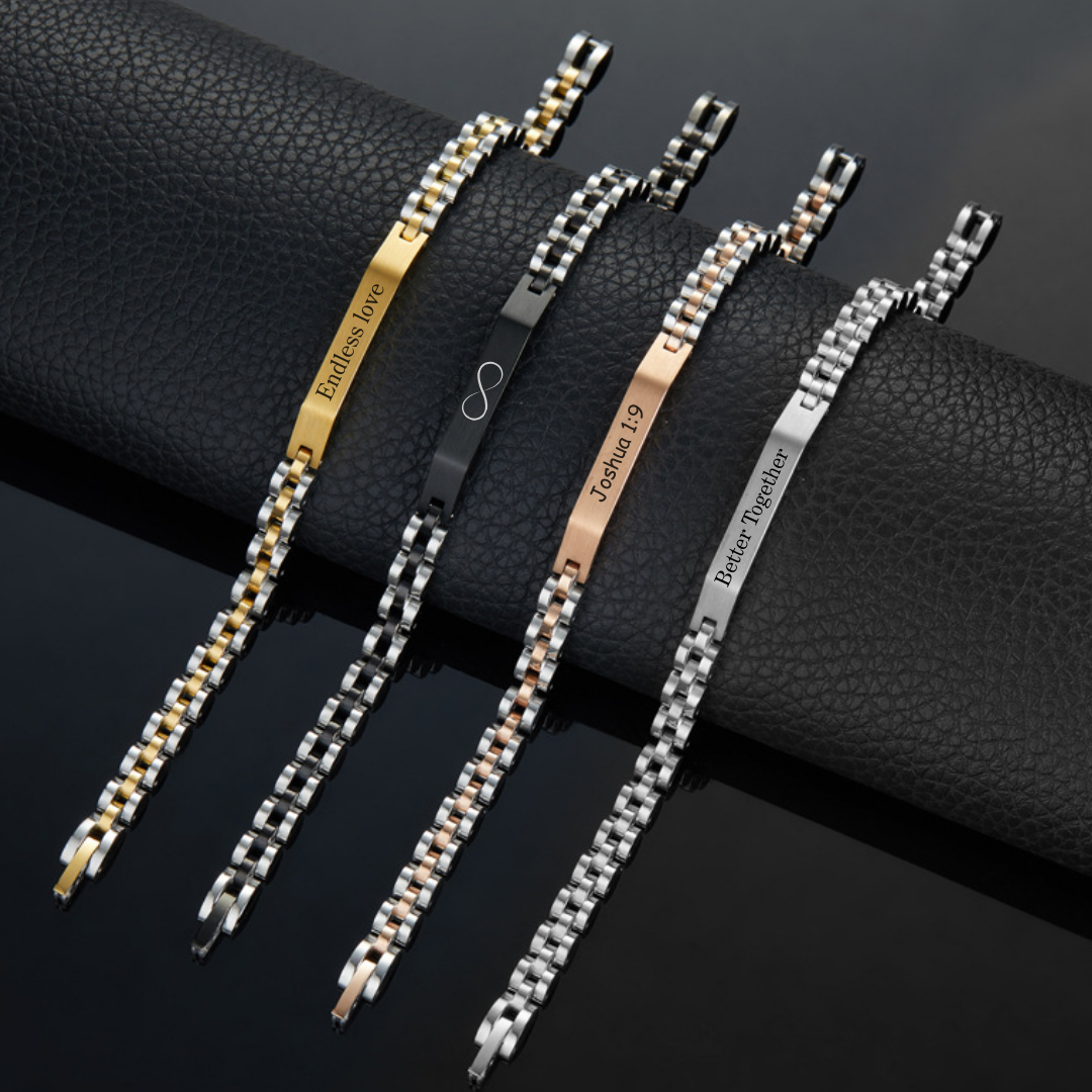 Aureon™ Angled Bar Personalised Unisex Bracelet, Premium Stainless Steel