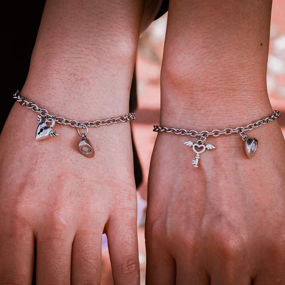 Key to My Heart Magnetic Steel Bracelets for Couples-Couple Bracelet-Auswara